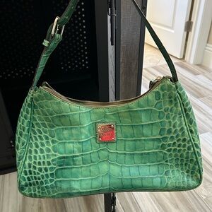 Dooney & Bourke Green Crocodile Embossed Shoulder Bag